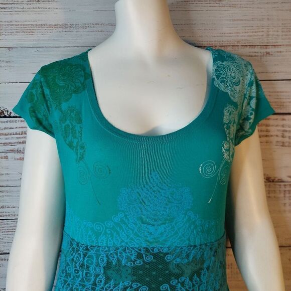 Vintage 90s Dress, Desiqual, Turquoise Floral Print Womans - Picture 5 of 12